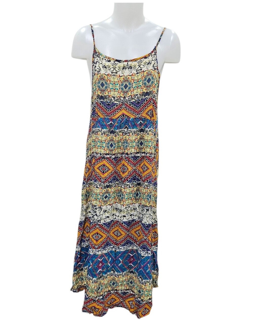 Zanzea Tribal Turquoise Lagenlook Tank Dress Multi Flowy Boho Summer Midi  Rayon